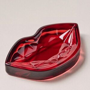 Anthropologie Red Lips Cut Glass Trinket Dish